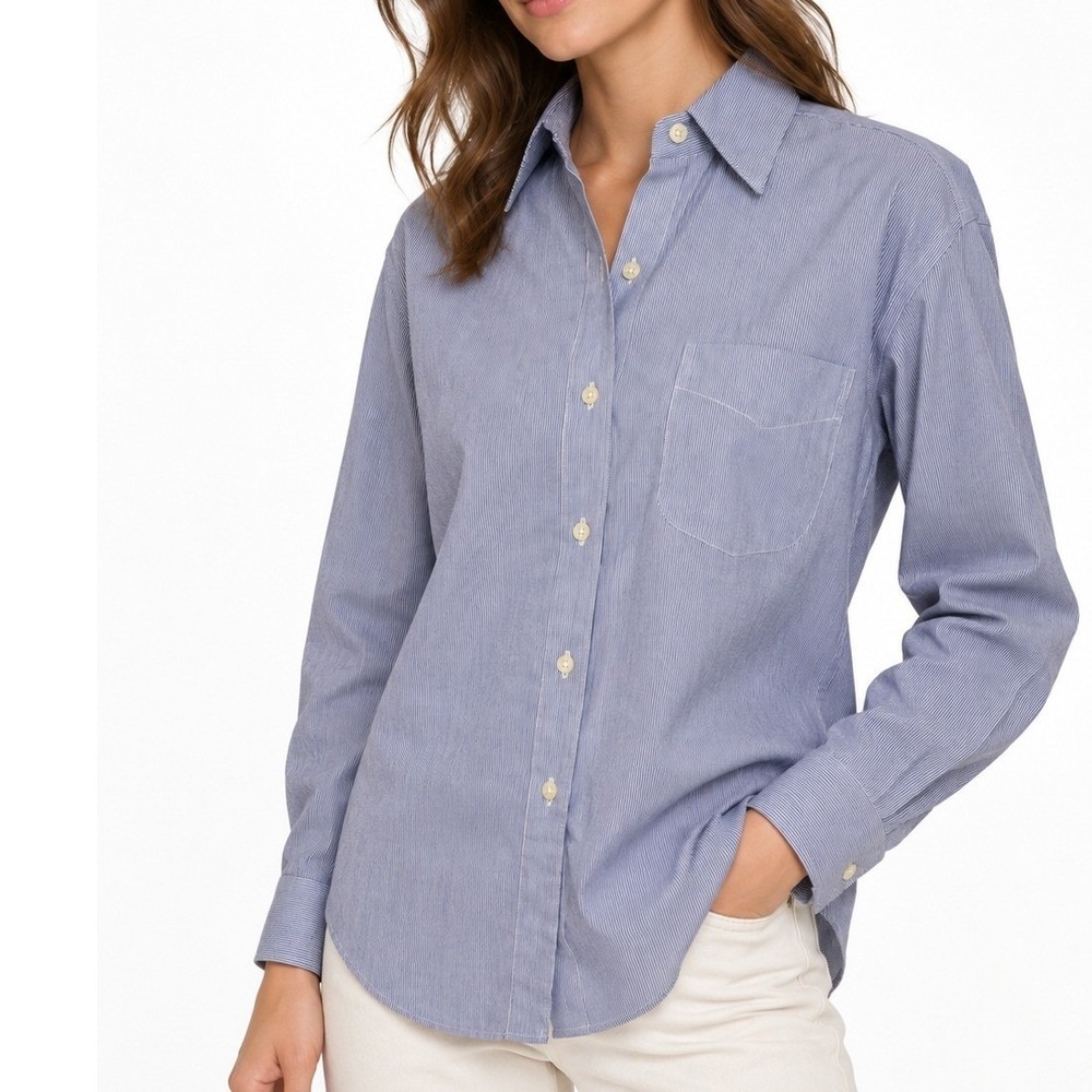 Women's Blue White Pinstripe Button Down Shirt Size 4 Long Sleeve Classic